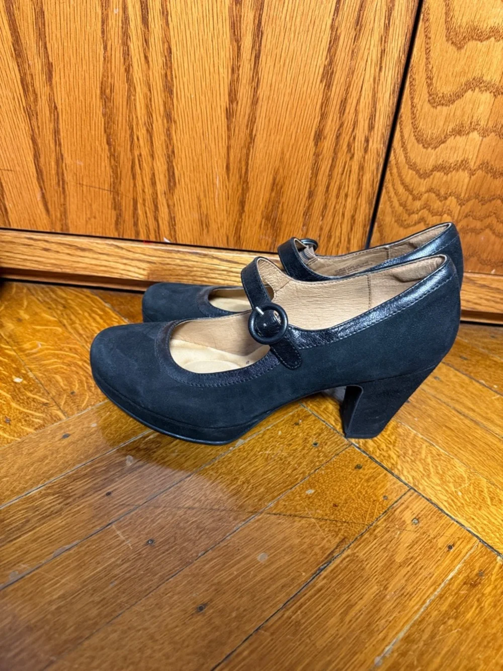 Sofft Black Suede Mary Jane Heels with Round Buckle